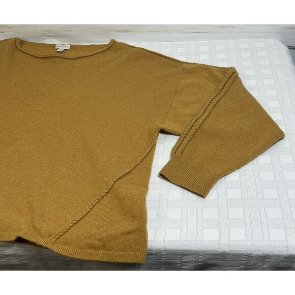 GARNET HILL Size MEDIUM Womens Mustard Yellow BRAIDED Trim 100% Cashmere Sweater - Picture 14 of 16